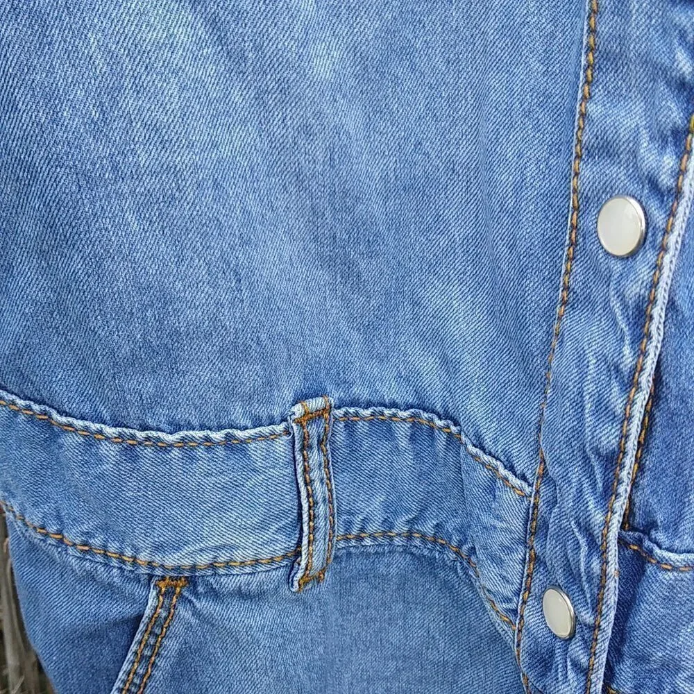 Girl's Carter's Blue Denim Button Up Dress with Pocket & Belt Loops - 6